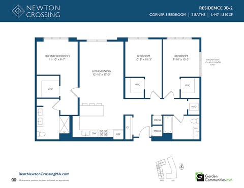 Floor plan for 3 beds, 2 baths, 1510 sqft